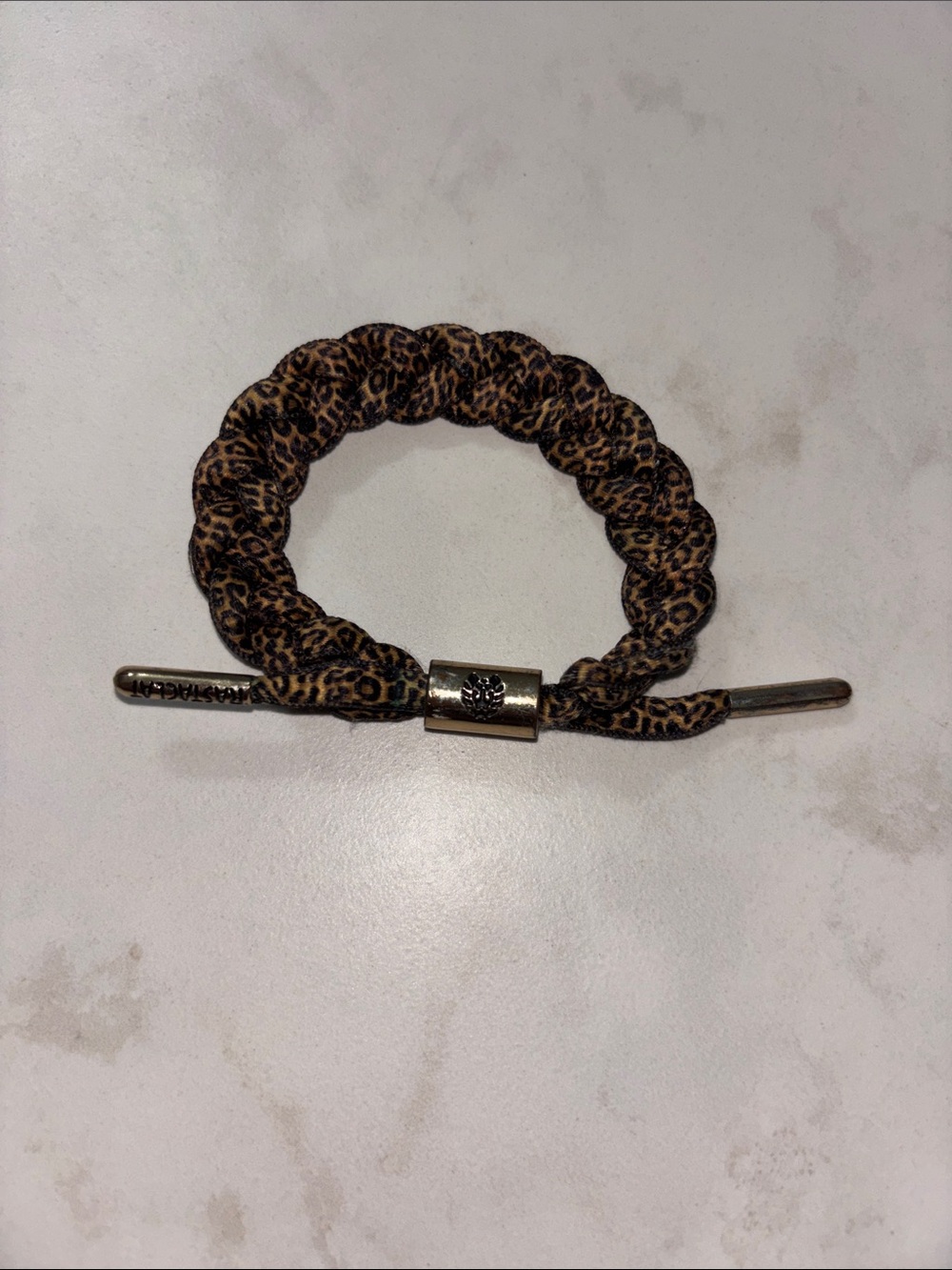 Leopard Print Braided Hair Tie with Gold Accent